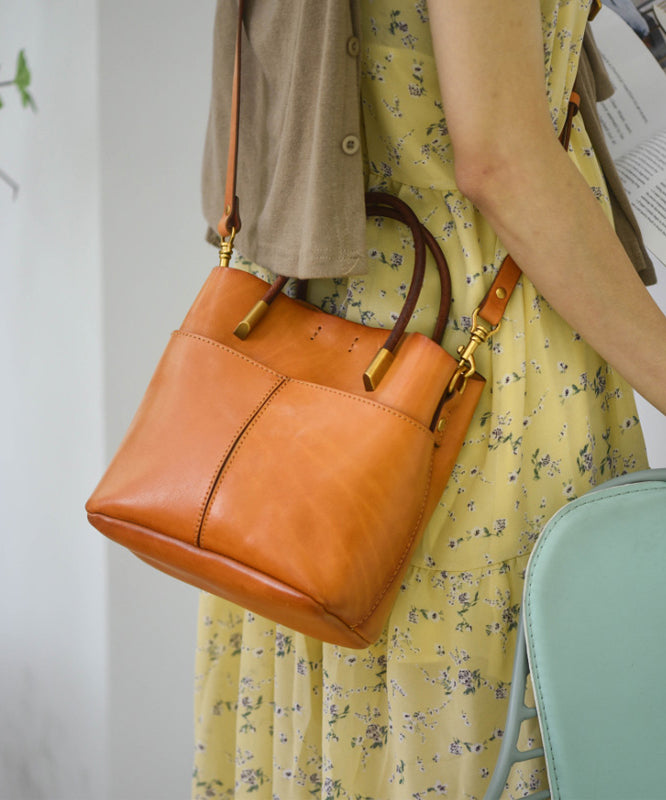 Leather Large Durable Style Orange Handbag Tote