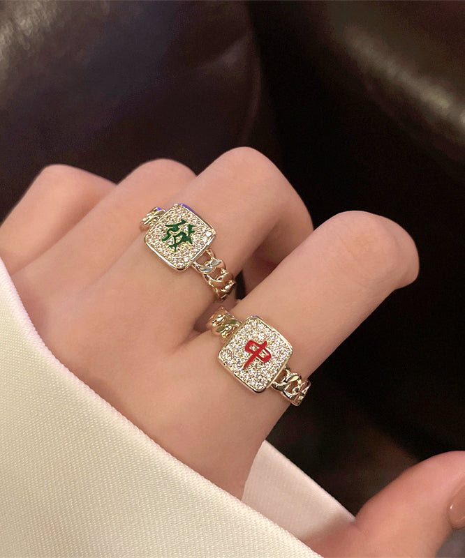 Set Zircon Alloy Rings Mahjong Two-Piece Stylish