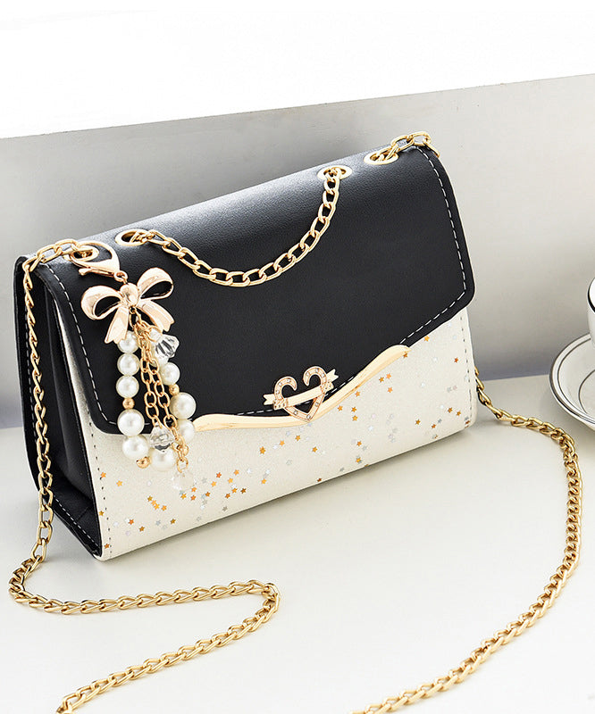 Flap Bag Leather Stylish Chain Beige Linked Faux