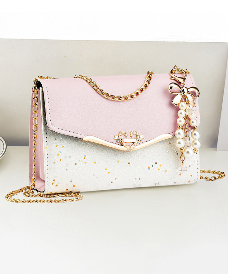 Flap Bag Leather Stylish Chain Beige Linked Faux