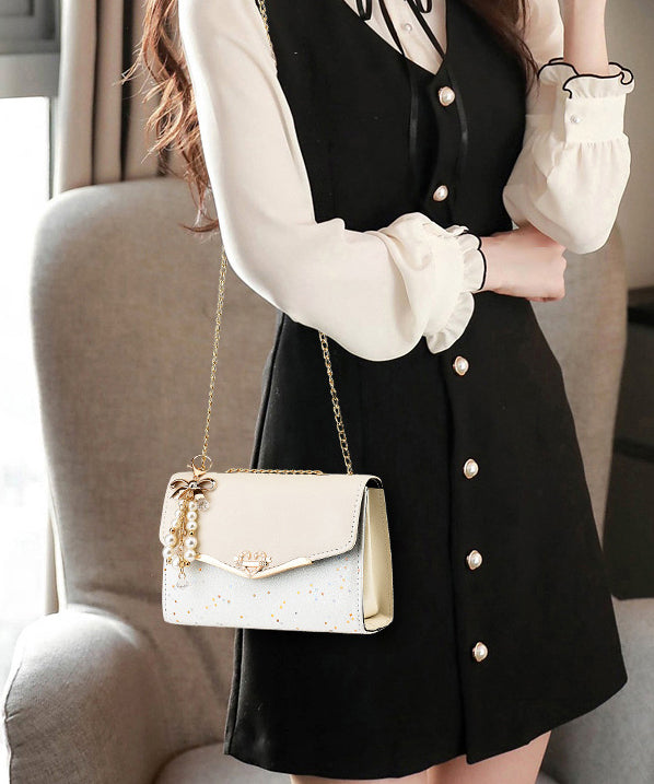 Flap Bag Leather Stylish Chain Beige Linked Faux