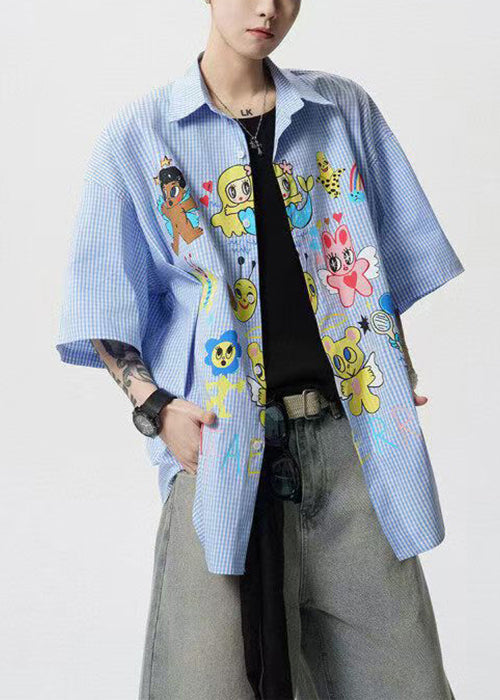 Shirts Blue Cotton Mens Peter Summer Stylish Print Collar Pan