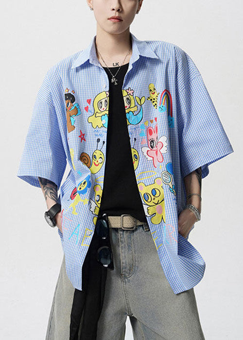 Shirts Blue Cotton Mens Peter Summer Stylish Print Collar Pan