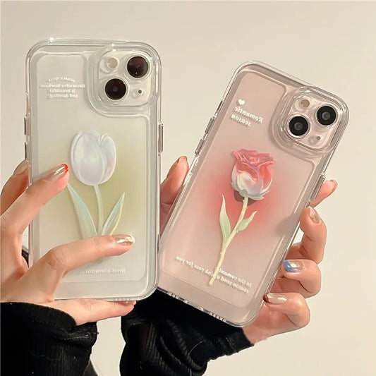 Coque de téléphone à fleurs de Rose douce, étui de protection transparent antichoc pour iphone 14 13 Pro Max 12 11 XR XSMax W356