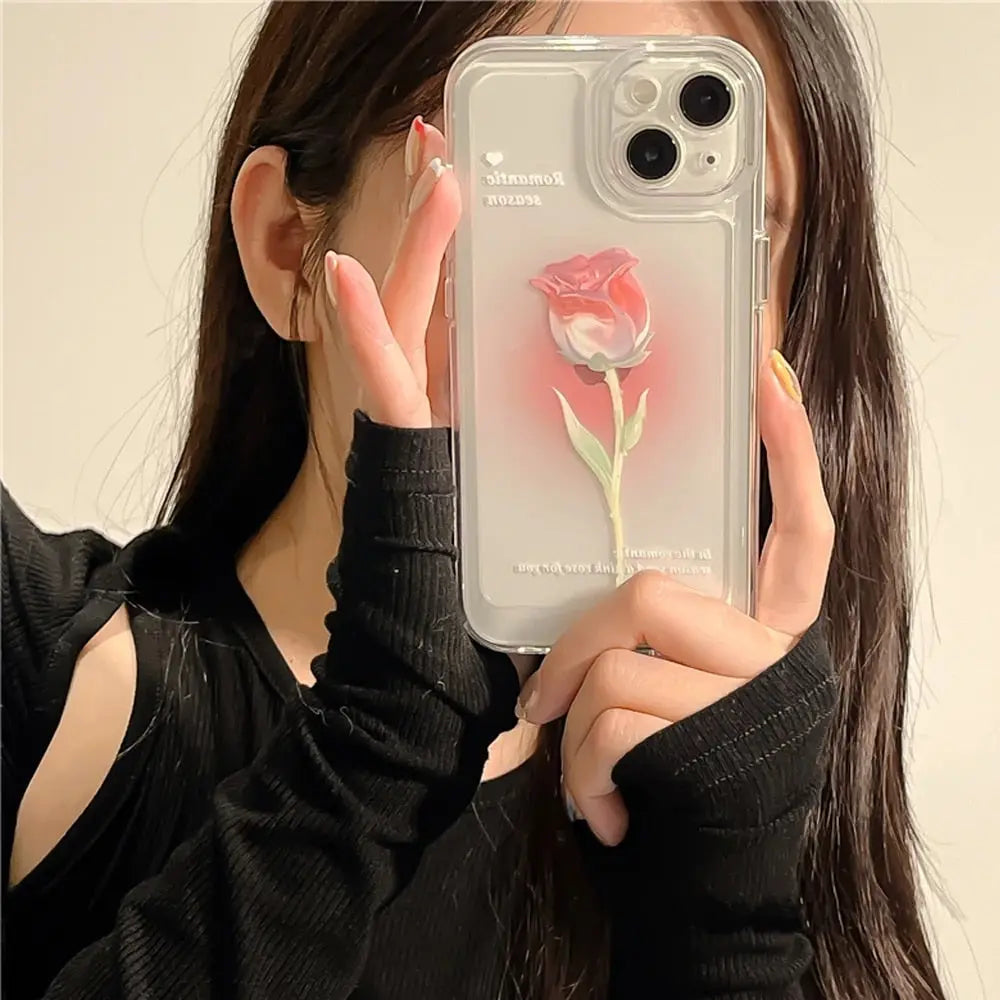 Coque de téléphone à fleurs de Rose douce, étui de protection transparent antichoc pour iphone 14 13 Pro Max 12 11 XR XSMax W356