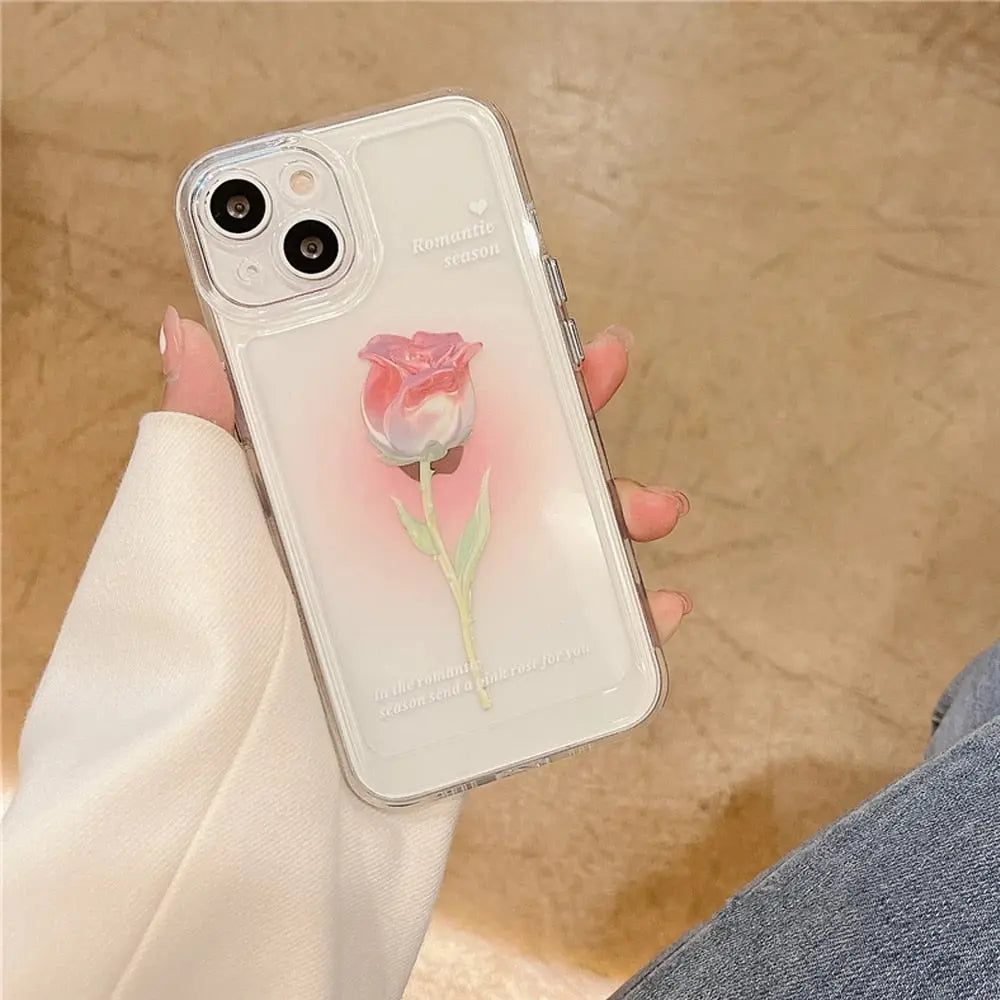 Coque de téléphone à fleurs de Rose douce, étui de protection transparent antichoc pour iphone 14 13 Pro Max 12 11 XR XSMax W356