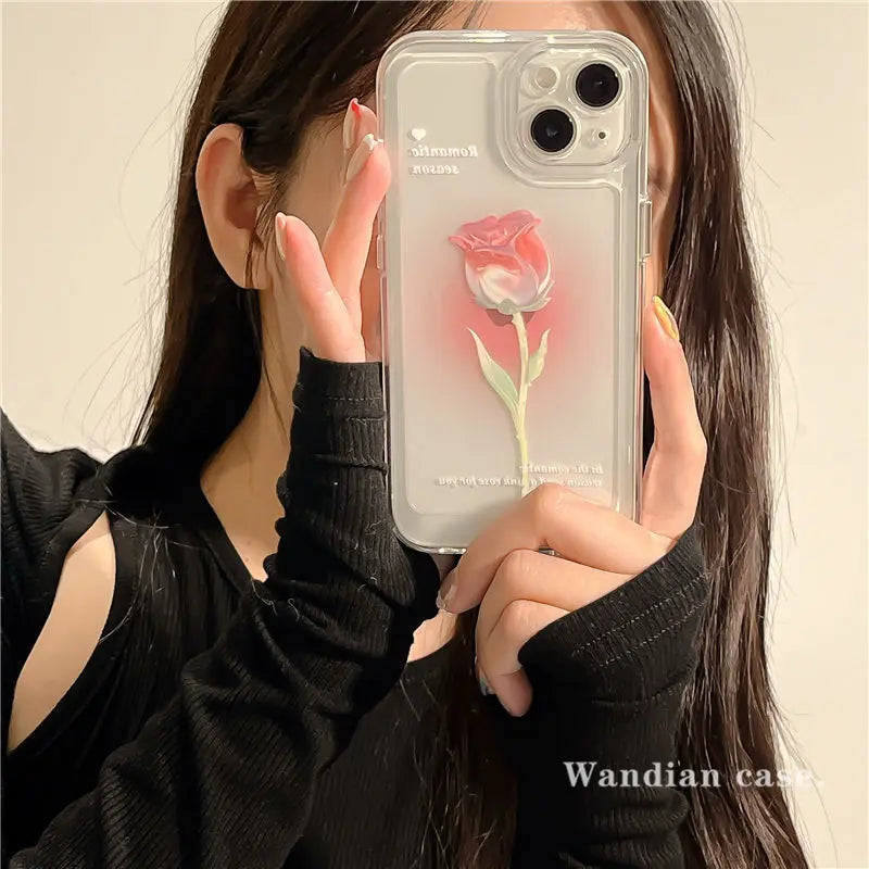 Coque de téléphone à fleurs de Rose douce, étui de protection transparent antichoc pour iphone 14 13 Pro Max 12 11 XR XSMax W356