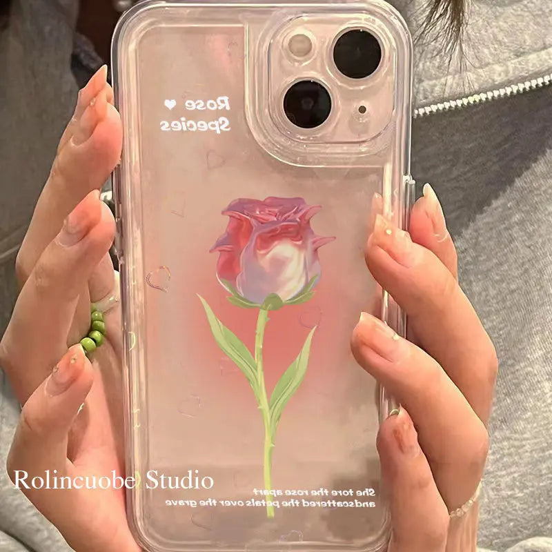 Coque de téléphone à fleurs de Rose douce, étui de protection transparent antichoc pour iphone 14 13 Pro Max 12 11 XR XSMax W356