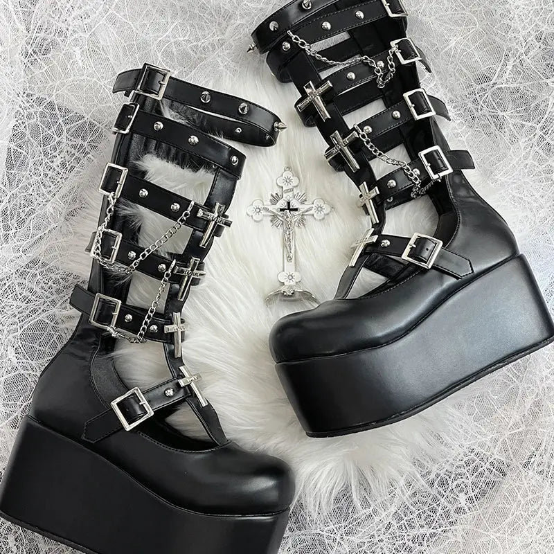 Kawaii Aesthetic Y2K Cute Fairy Trendy Misa Cross Boots ON1523 spreepickyshop