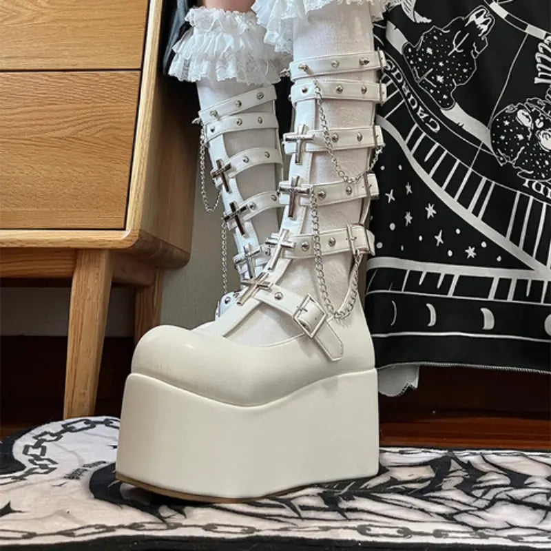 Kawaii Aesthetic Y2K Cute Fairy Trendy Misa Cross Boots ON1523 spreepickyshop