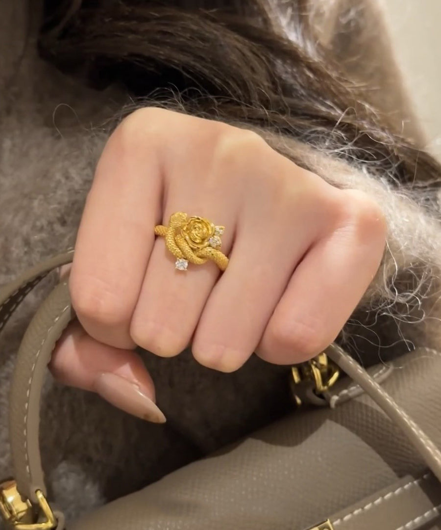 Rings Overgild Silver Snake Rose Sterling Zircon And Unique Gold