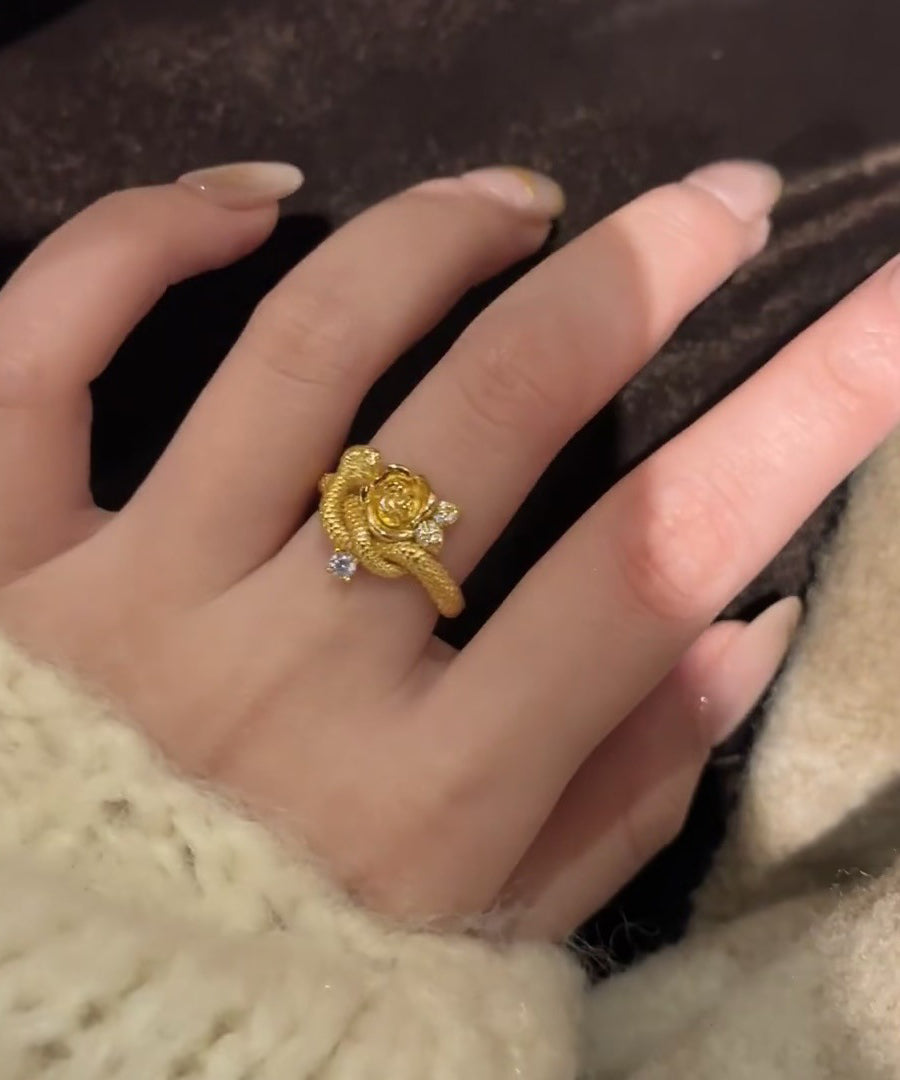 Rings Overgild Silver Snake Rose Sterling Zircon And Unique Gold