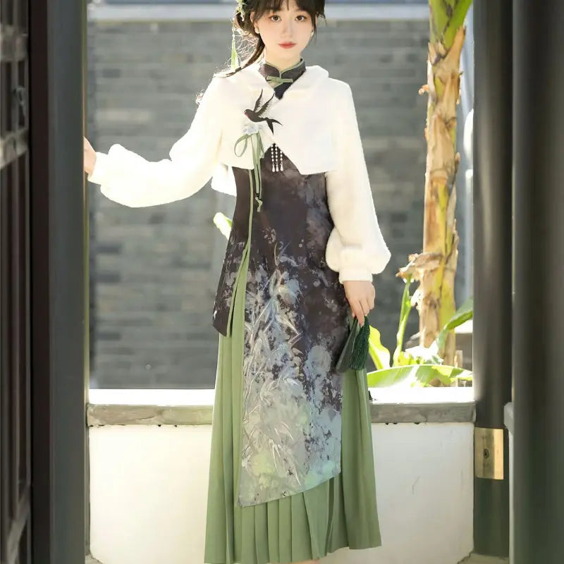 Kawaii Aesthetic Y2K Cute Fairy Vintage Bamboo Print Cheongsam Dress spreepickyshop