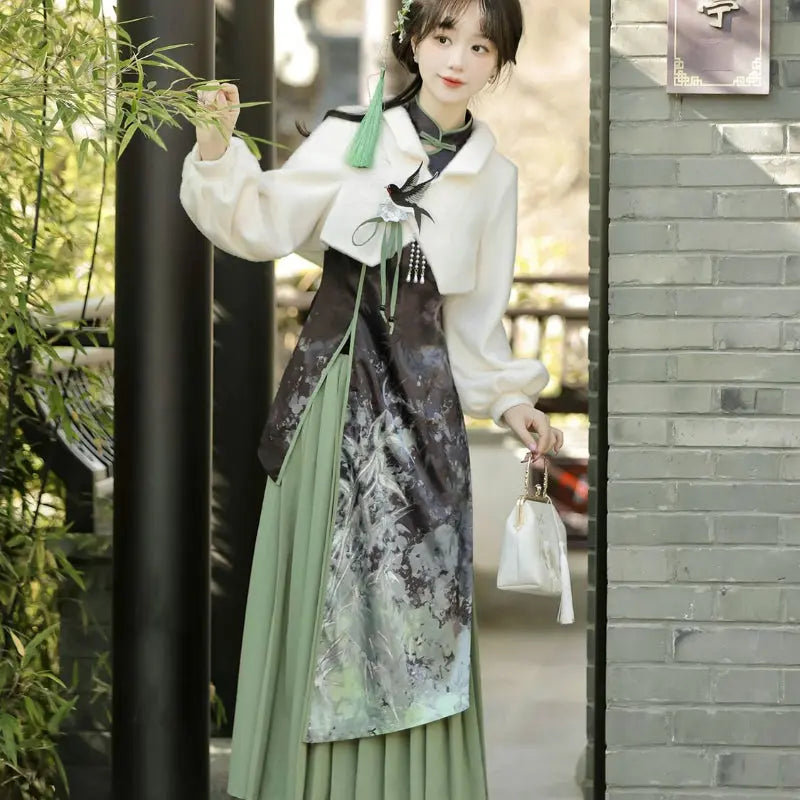 Kawaii Aesthetic Y2K Cute Fairy Vintage Bamboo Print Cheongsam Dress spreepickyshop