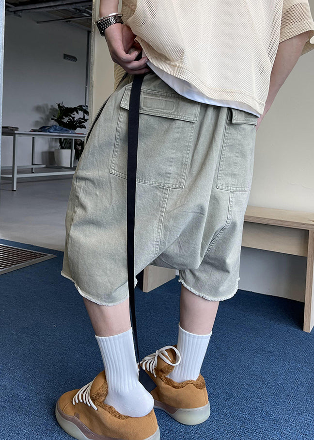 Mens Vintage Blue Pockets Summer Waist Elastic Shorts Denim