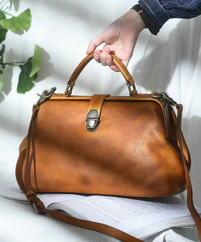 Leather Handbag Vintage Tote Brown Capacity Large