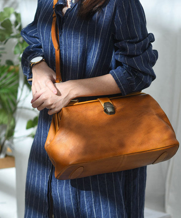 Leather Handbag Vintage Tote Brown Capacity Large