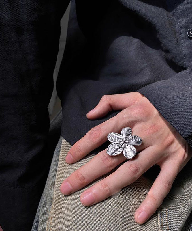 Two-Piece Floral Rings Metal Vintage Open Set