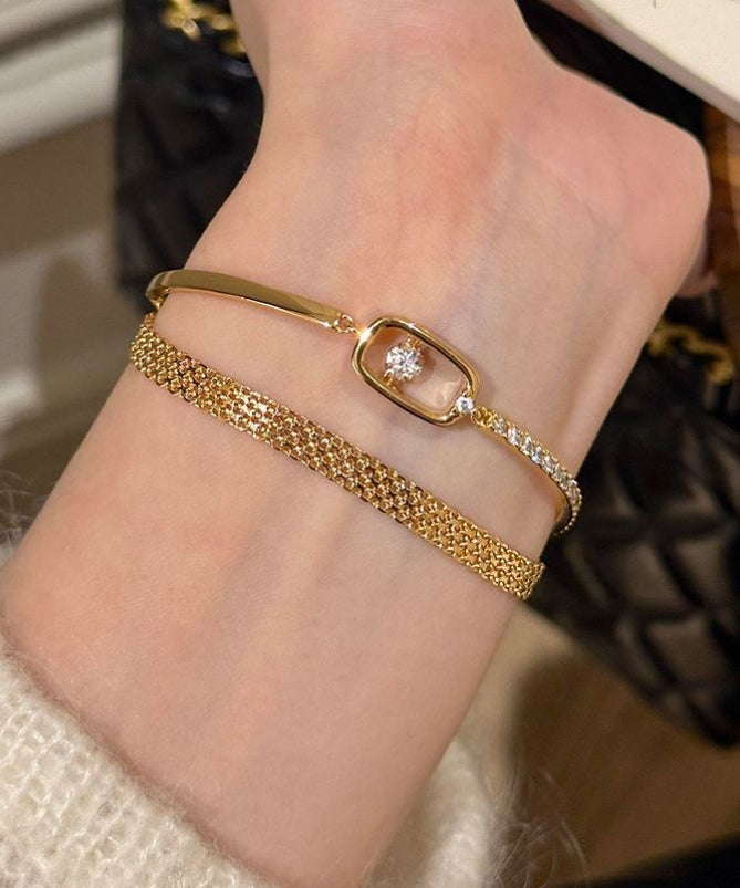 Chain Set Gold Two-Piece Vogue Stainless Bracelet Zircon Steel