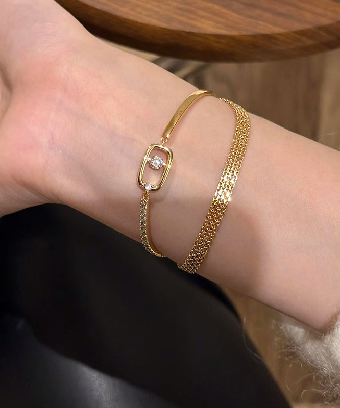 Chain Set Gold Two-Piece Vogue Stainless Bracelet Zircon Steel