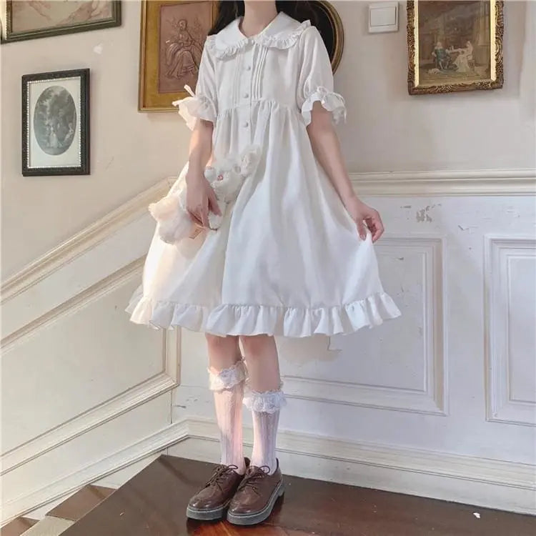 Robe de fille Dolly à volants princesse Lolita Kawaii à fleurs blanches