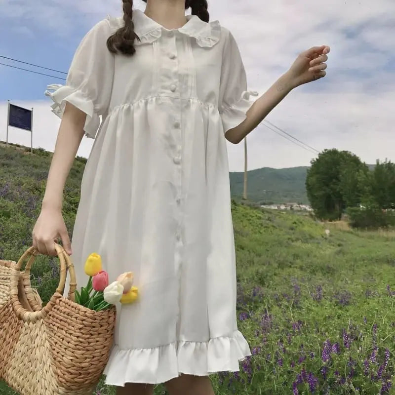 Robe de fille Dolly à volants princesse Lolita Kawaii à fleurs blanches