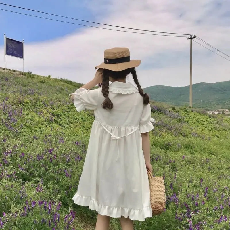 Robe de fille Dolly à volants princesse Lolita Kawaii à fleurs blanches