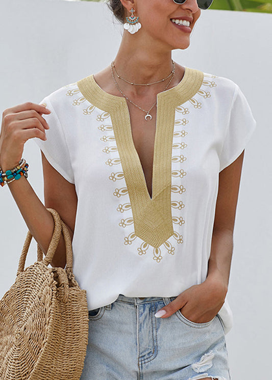Short Print Tops White Sleeve Solid