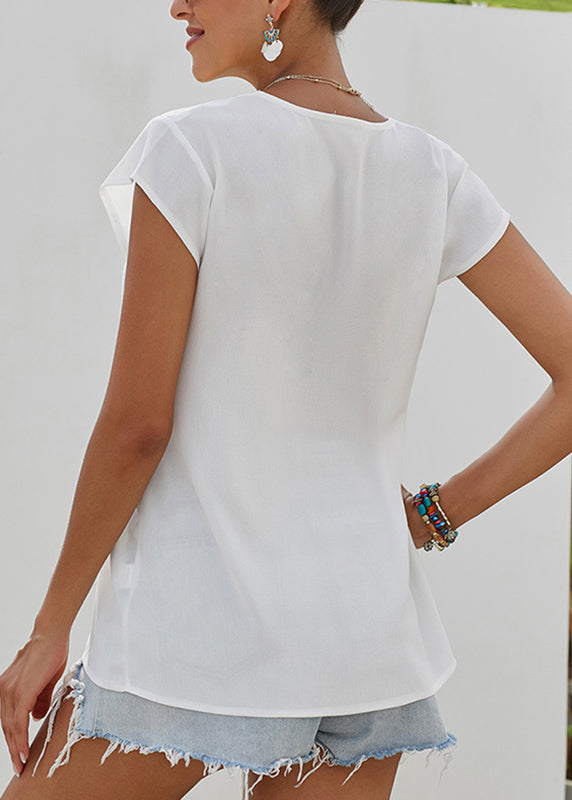Short Print Tops White Sleeve Solid