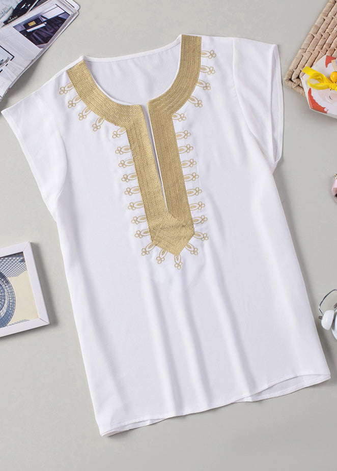 Short Print Tops White Sleeve Solid