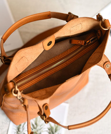 Women Capacity Orange Handbag Leather Tote Large