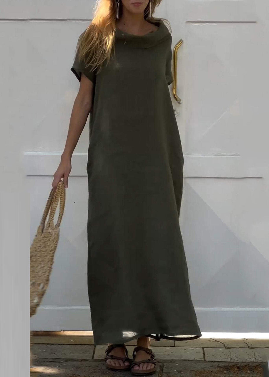 Women Pink Long Patchwork Turtle Dresses Neck Solid Vacation