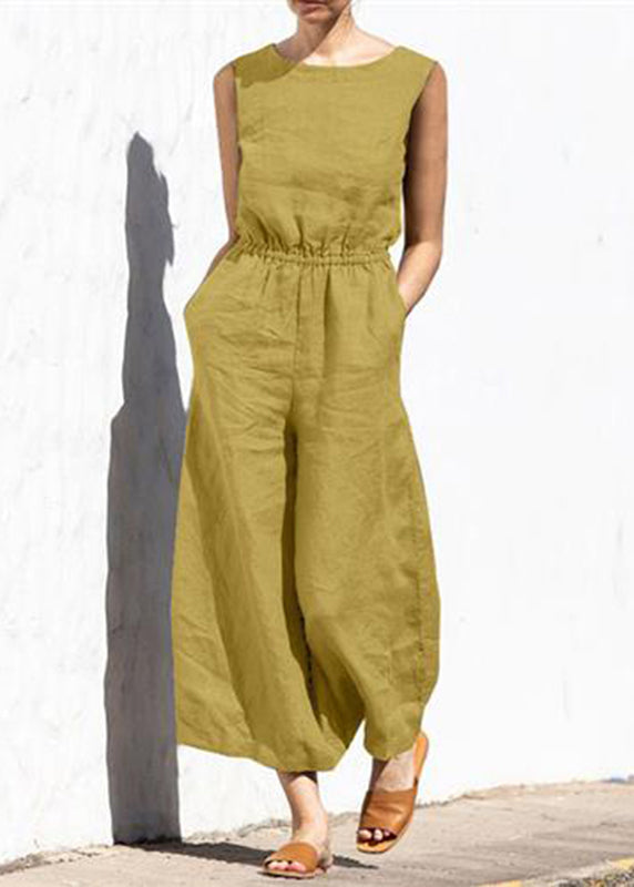 High Color Womens Slim Jumpsuit Khaki Fashion Casual Sleeveless