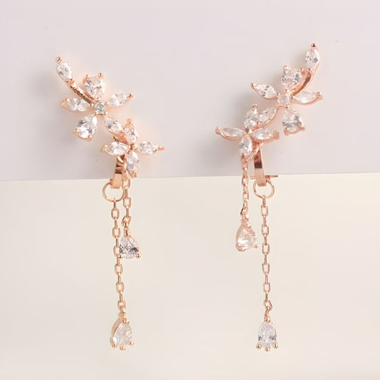 Floral Clip-On Rhinestone Earrings Stud /