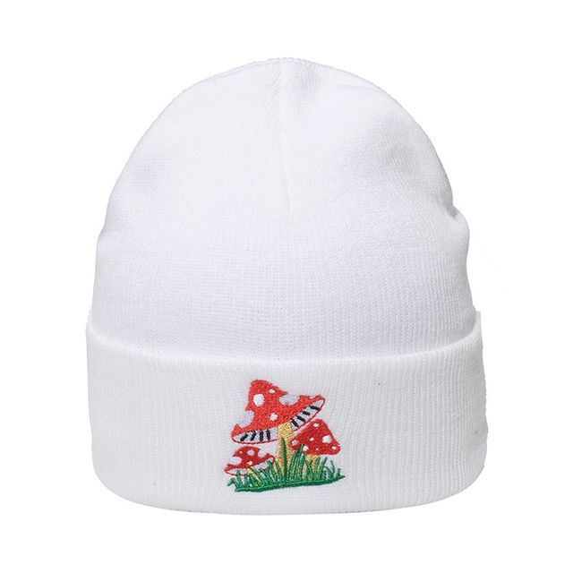 Mushroom Embroidered Knit Beanie