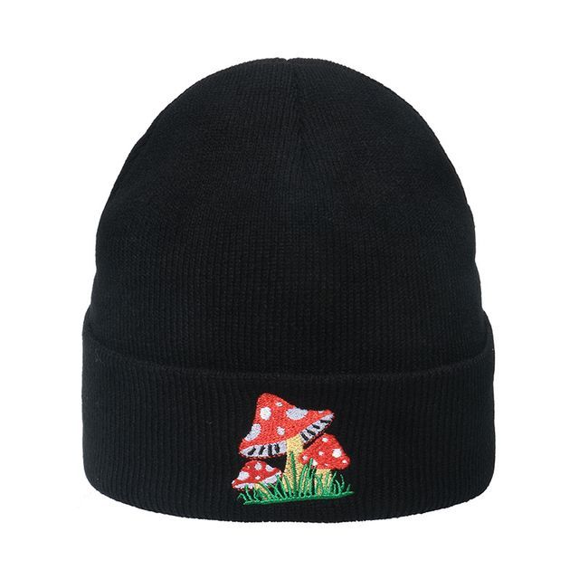 Mushroom Embroidered Knit Beanie
