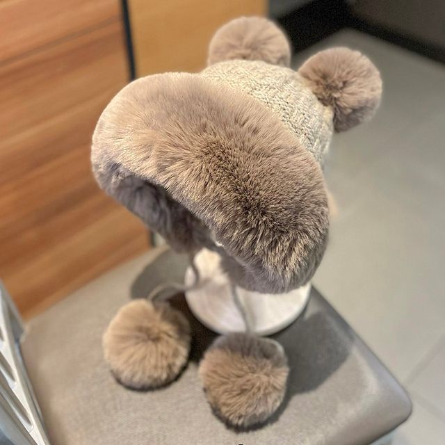 Fluffy Pom Panel Beanie