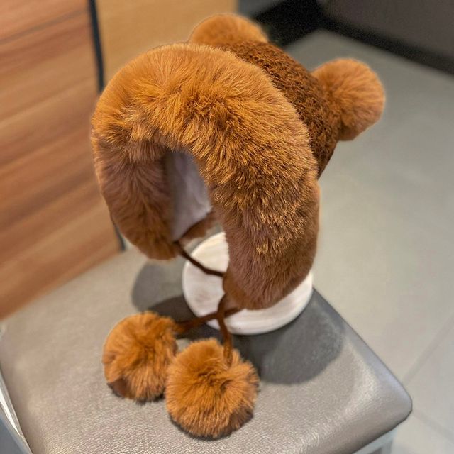 Fluffy Pom Panel Beanie