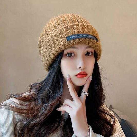 Lettering Applique Knit Beanie