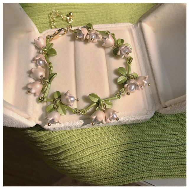 / Flower Bracelet Necklace Pearl Earring Hook Faux Stud