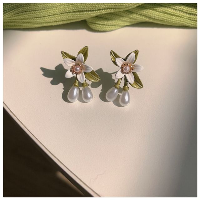 / Flower Bracelet Necklace Pearl Earring Hook Faux Stud