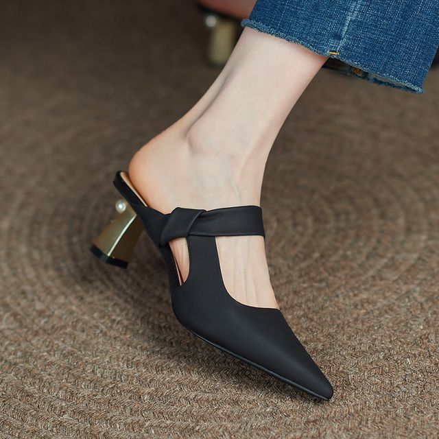 Chunky-Heel Mules Pointy-Toe