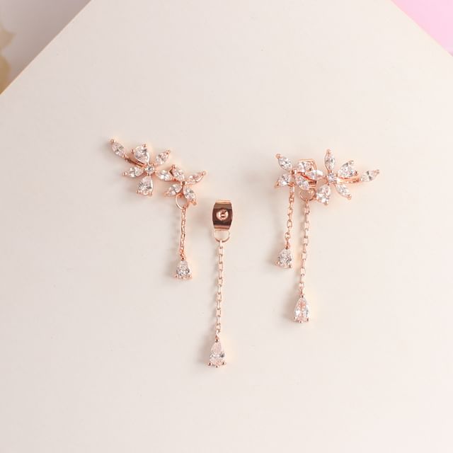 Floral Clip-On Rhinestone Earrings Stud /