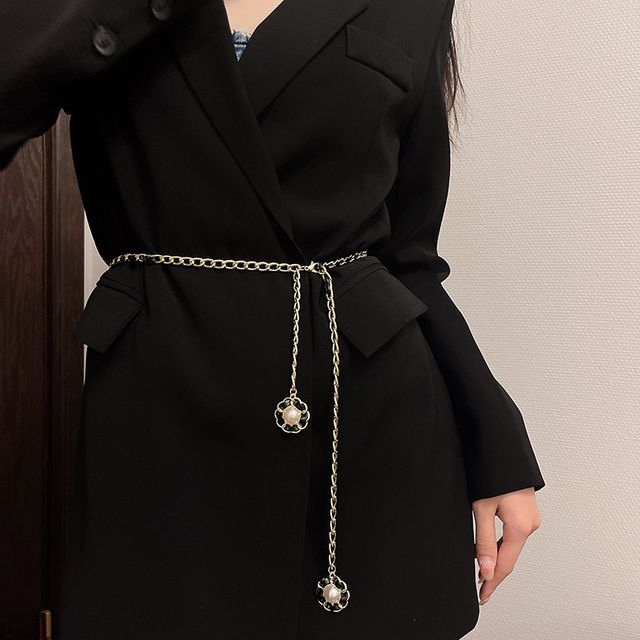 Faux Belt Pearl Chain Floral