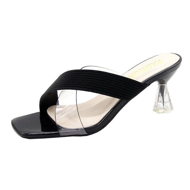 PVC Sandals Chunky-Heel Slide Panel