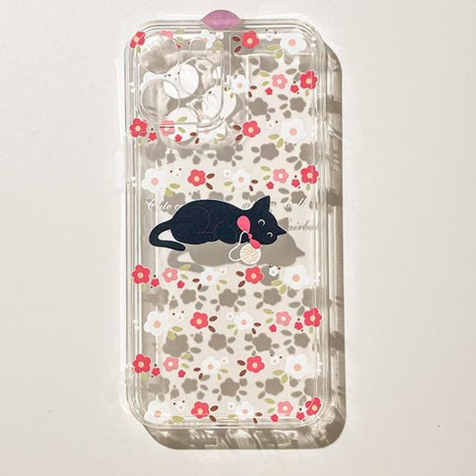 Transparent Case Flower Phone Cat