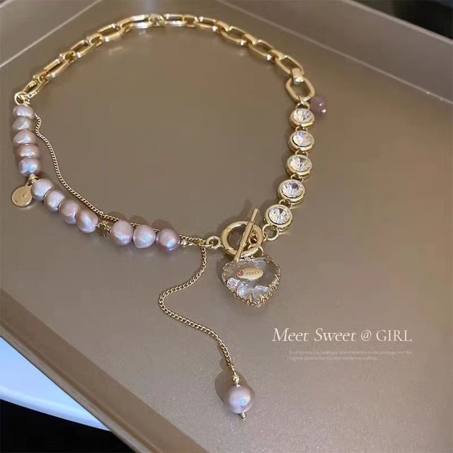 Alloy Pearl Necklace Faux Rhinestone
