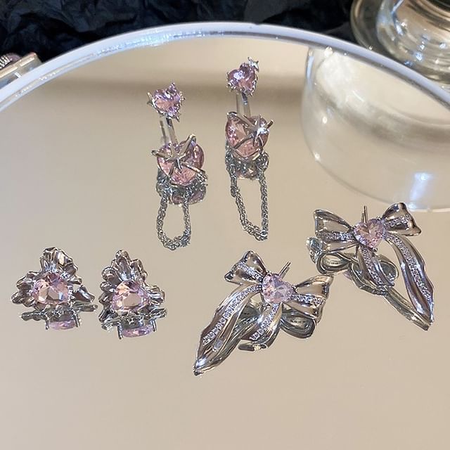 (various Rhinestone Heart Bow designs) Earring Alloy /