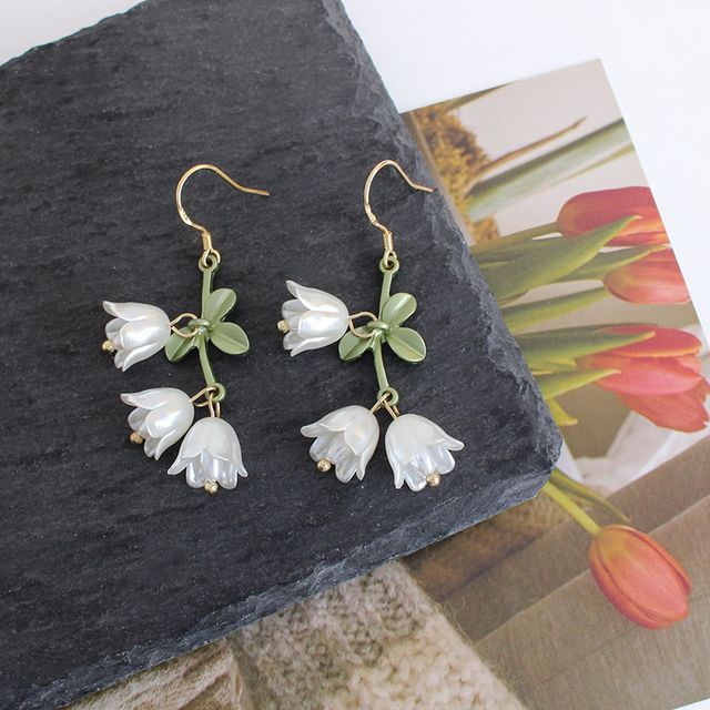 Faux Flower Alloy Pearl Earring Fringed