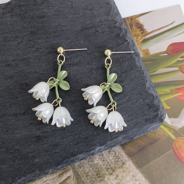 Faux Flower Alloy Pearl Earring Fringed